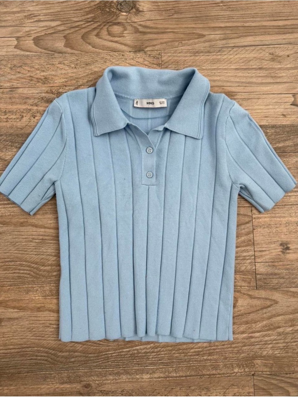 Mango Pastel Blue Ribbed Polo Shirt